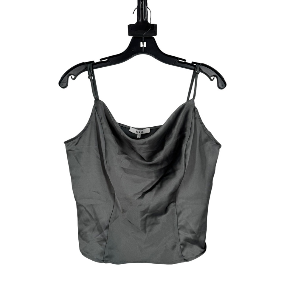 RO&DE Satin Women's Gray Cropped Top Tank Blouse Zip Cowl Neck Size Large NWT